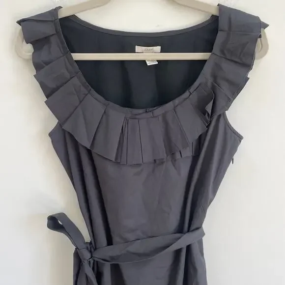 J Crew Ruffle Sleeveless Dress Business Casual Charcoal Grey 2 - Picture 2 of 6